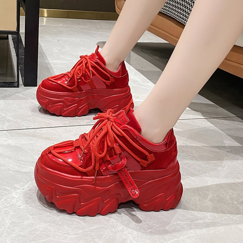Adidași femei, stil coreean, gleznă înaltă, talpă groasă 6-8 cm, PU partea superioară, închidere frontală cu curea.