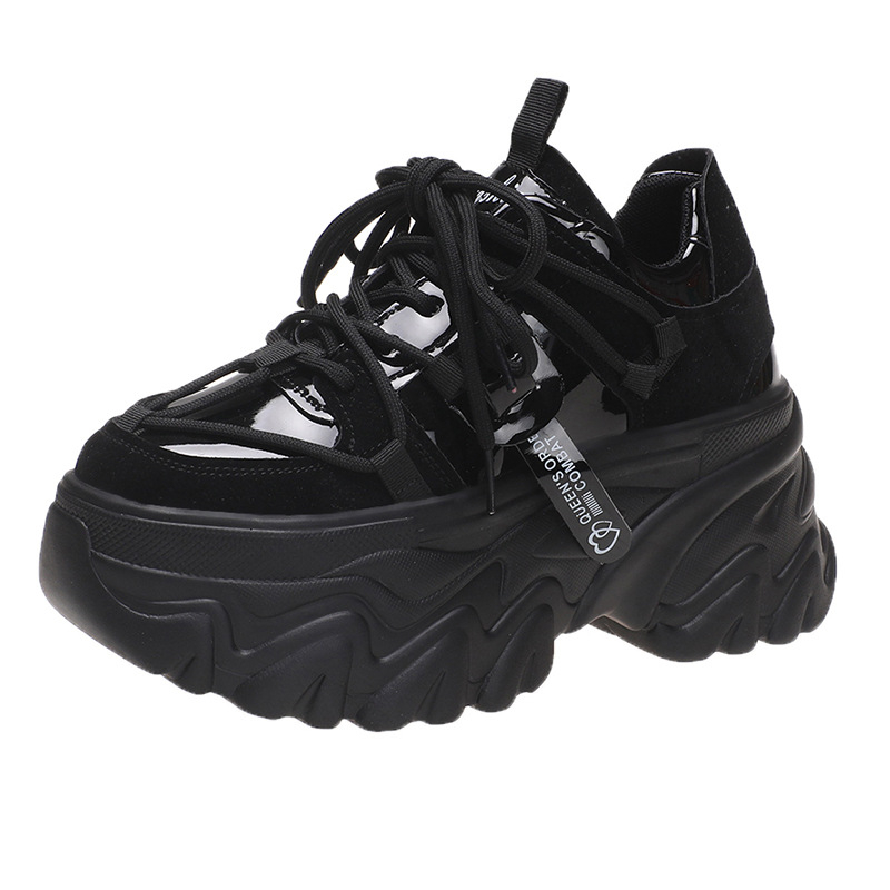 Adidași femei, stil coreean, gleznă înaltă, talpă groasă 6-8 cm, PU partea superioară, închidere frontală cu curea.