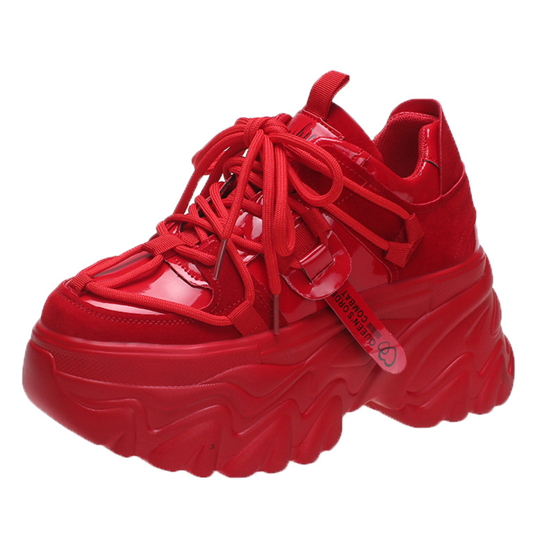 Adidași femei, stil coreean, gleznă înaltă, talpă groasă 6-8 cm, PU partea superioară, închidere frontală cu curea.