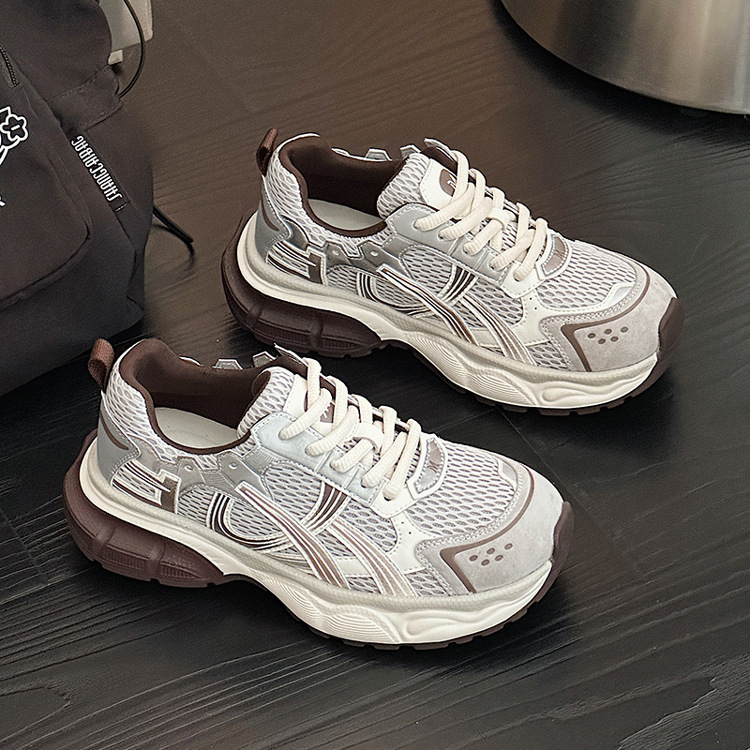 Dámske topánky Dad Shoes z pravej kože – vysoký vrchný diel, 3–5 cm hrubý podpätok, EVA podrážka, šnúrky, priedušné vnútro sieťovinou