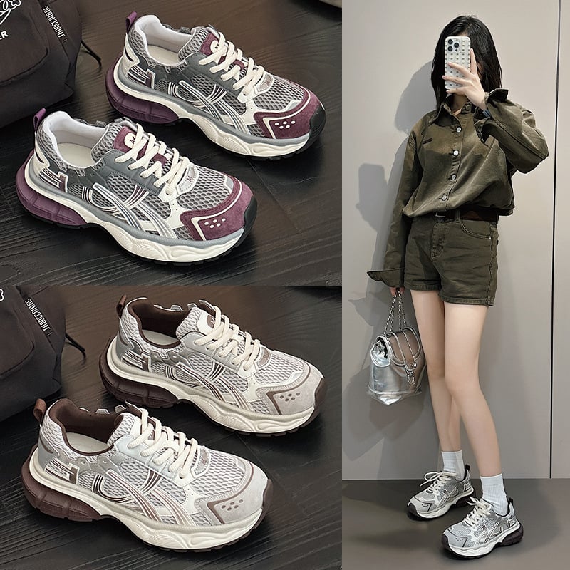 Dámske topánky Dad Shoes z pravej kože – vysoký vrchný diel, 3–5 cm hrubý podpätok, EVA podrážka, šnúrky, priedušné vnútro sieťovinou