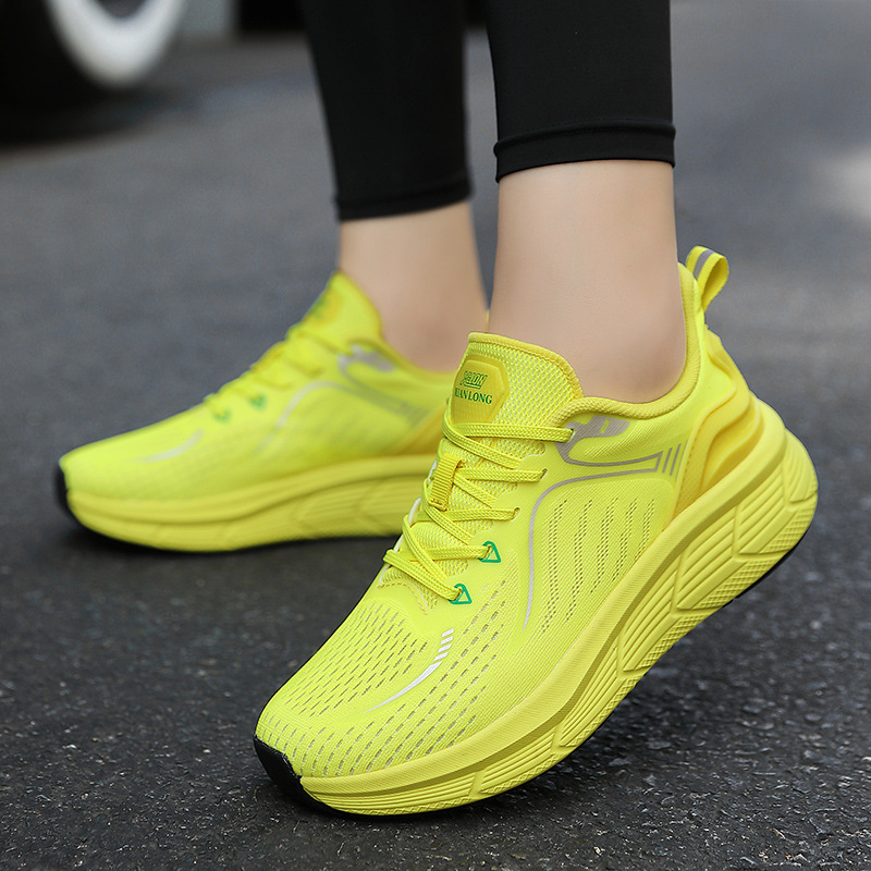 Trkačke tenisice - Unisex izdanje za par, lagane maratonske tenisice s amortizacijom, vezanje sprijeda, zaobljen vrh, niska peta 1-3 cm