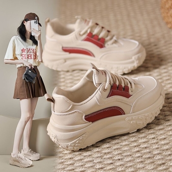 Pantofi sport casual pentru femei, talpă groasă 3–5 cm, suprafață PU+mesh, închidere cu șireturi în față, vârf rotund