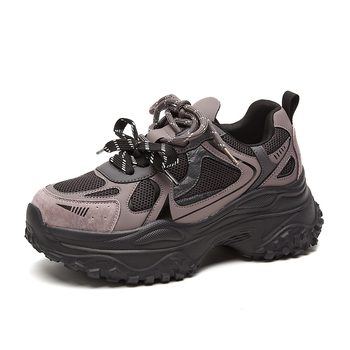 Pantofi sport casual pentru damă, Dad shoes, partea superioară din două straturi de piele de vacă, model color-block, închidere cu șiret în față, talpă din spumă, gleznă joasă