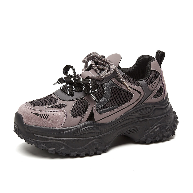 Pantofi sport casual pentru damă, Dad shoes, partea superioară din două straturi de piele de vacă, model color-block, închidere cu șiret în față, talpă din spumă, gleznă joasă