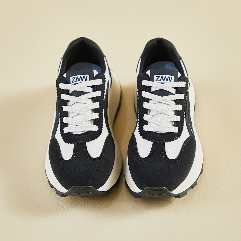 Női koreai stílusú dad shoes cipő, vastag emelőtalppal, PU felsőrész, gumitalp, kerek orr, fűzőzáras, 3-5 cm klin talp, tavasz 2025