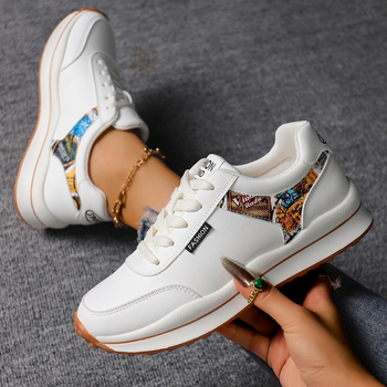 Pantofi sport casual pentru femei, cu vârf rotund, partea superioară PU, talpă injectată, șireturi