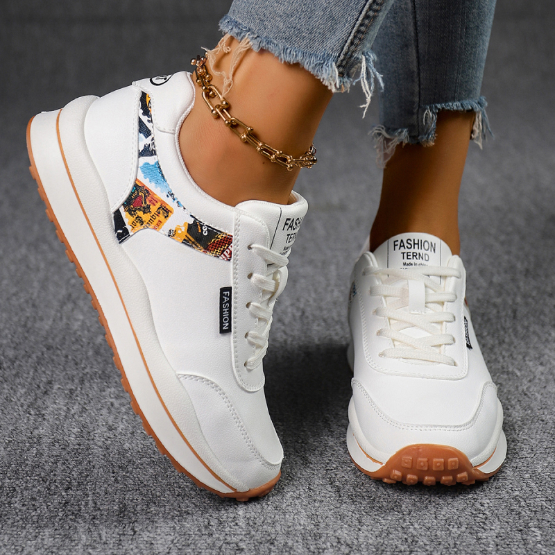 Pantofi sport casual pentru femei, cu vârf rotund, partea superioară PU, talpă injectată, șireturi