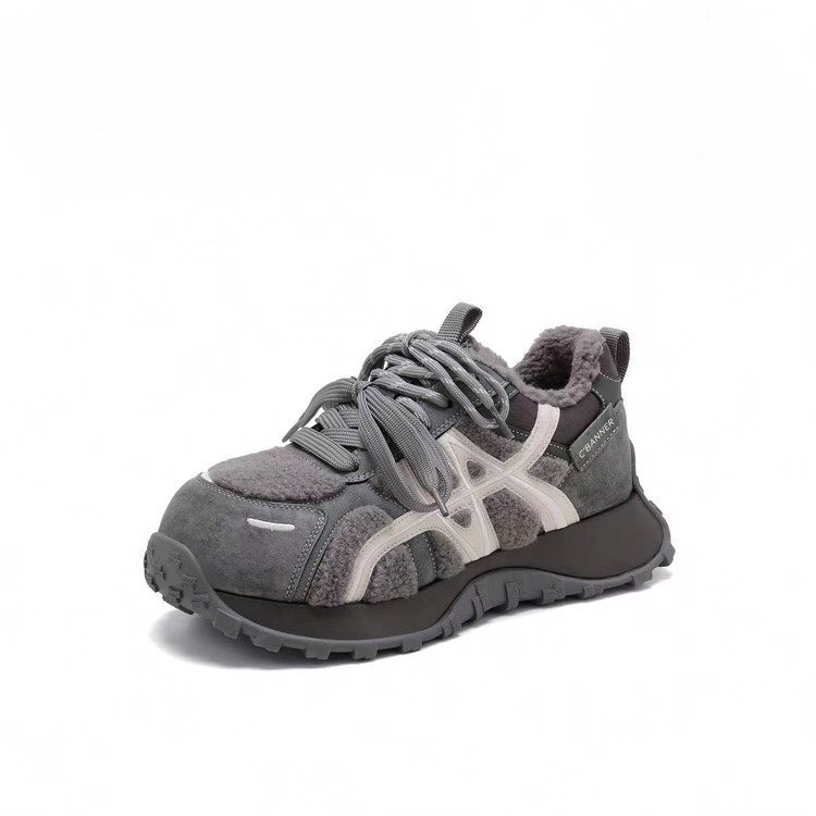 Női velúr felsőrészű sportos-casual tornacipő fleece béléssel, gumírozott talppal, fűzővel záródó, 3–5 cm vastag sarok