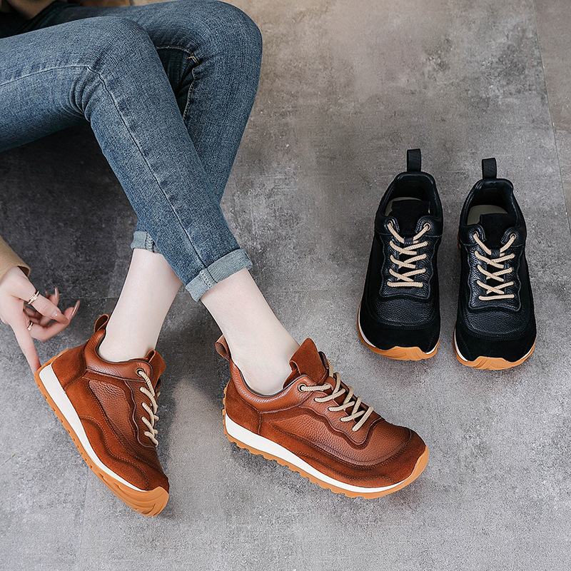 Női sportcipő első réteg marhabőrből, magasságot növelő vastag talppal, Forrest Gump stílus