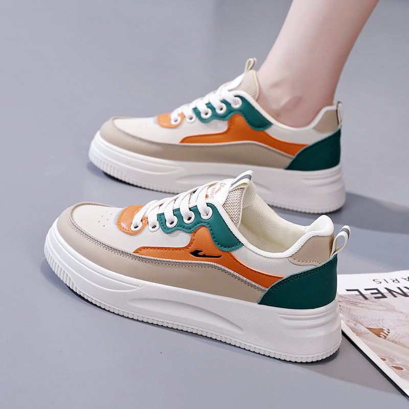 Koreai verziójú PU felsőrészű sportos-casual női cipő, fűzős, lélegző, 1–3 cm-es sarokkal