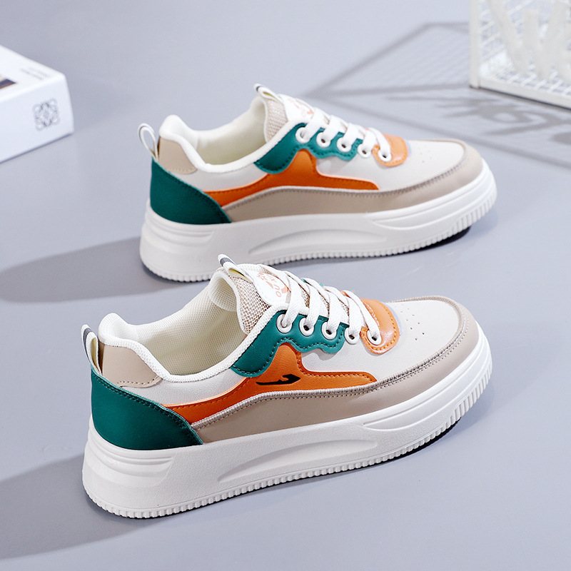 Koreai verziójú PU felsőrészű sportos-casual női cipő, fűzős, lélegző, 1–3 cm-es sarokkal