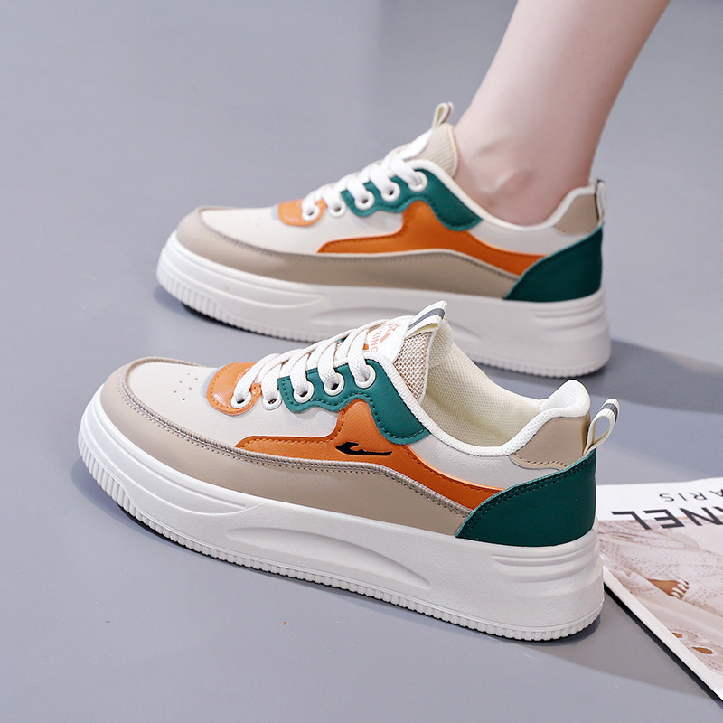 Koreai verziójú PU felsőrészű sportos-casual női cipő, fűzős, lélegző, 1–3 cm-es sarokkal