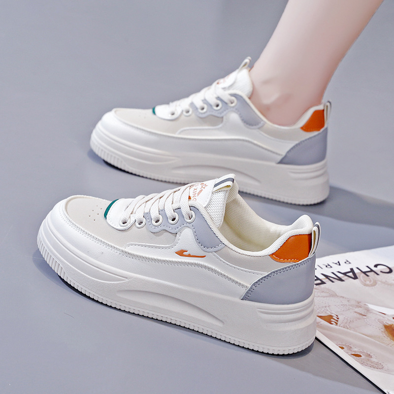 Koreai verziójú PU felsőrészű sportos-casual női cipő, fűzős, lélegző, 1–3 cm-es sarokkal