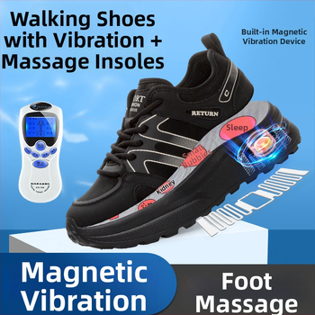 Pantofi de masaj pentru femei cu energie magnetică și vibrații — piele naturală, vârf rotund, șiret în față, toc mediu 3–5 cm, toamnă 2024