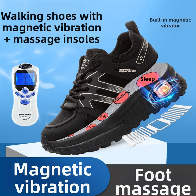 Pantofi de masaj pentru femei cu energie magnetică și vibrații — piele naturală, vârf rotund, șiret în față, toc mediu 3–5 cm, toamnă 2024