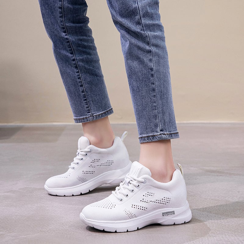 Női Flying Weaving sneaker, légáteresztő, könnyű, csúszásmentes, középméretű sarok 3-5 cm