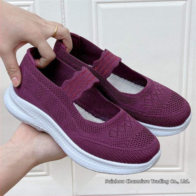 Moteriški tinkliniai slip-on bateliai ėjimui, Fly-Knit viršus, neslidus minkštas pada, smailus pirštas, vasara