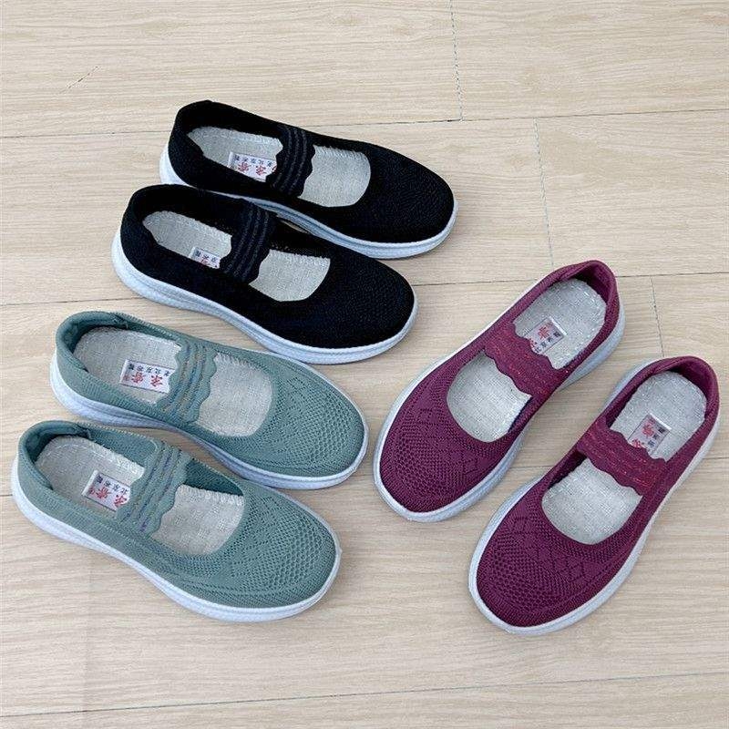 Pantofi de mers din plasă pentru femei, slip-on, cu partea superioară Fly-Knit, talpă moale antiderapantă, vârf ascuțit, vară