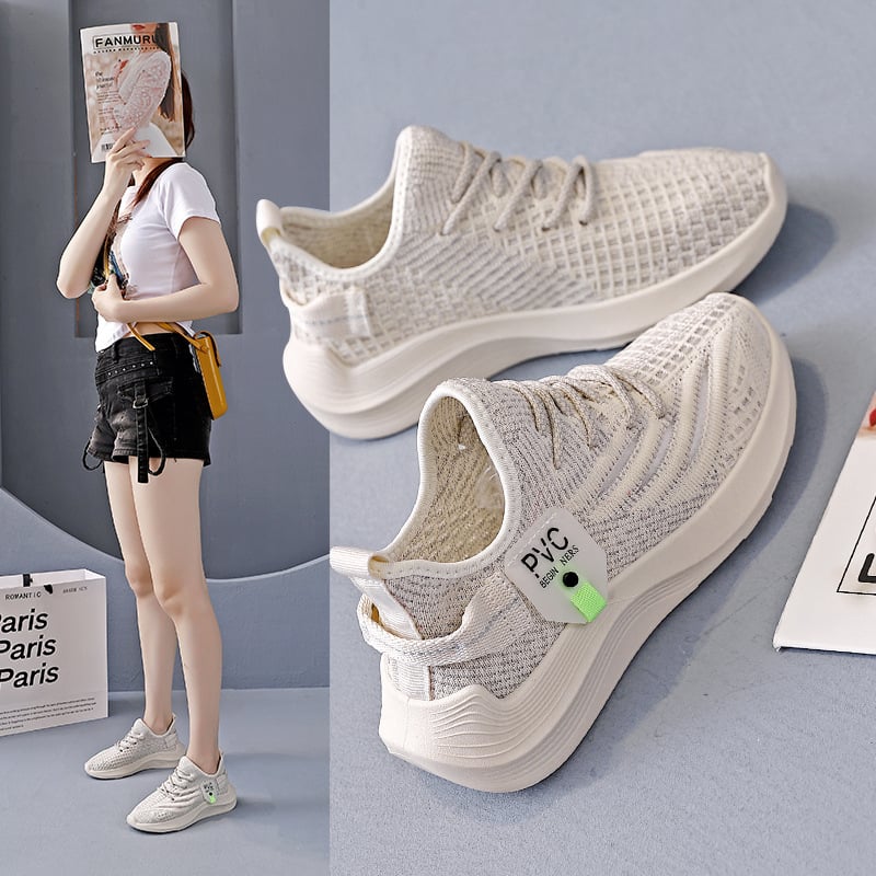 Női hálós futócipő, lélegző felsőrész, alacsony sarok 1-3 cm, gumírozott talp, kerek orr, elülső fűzés