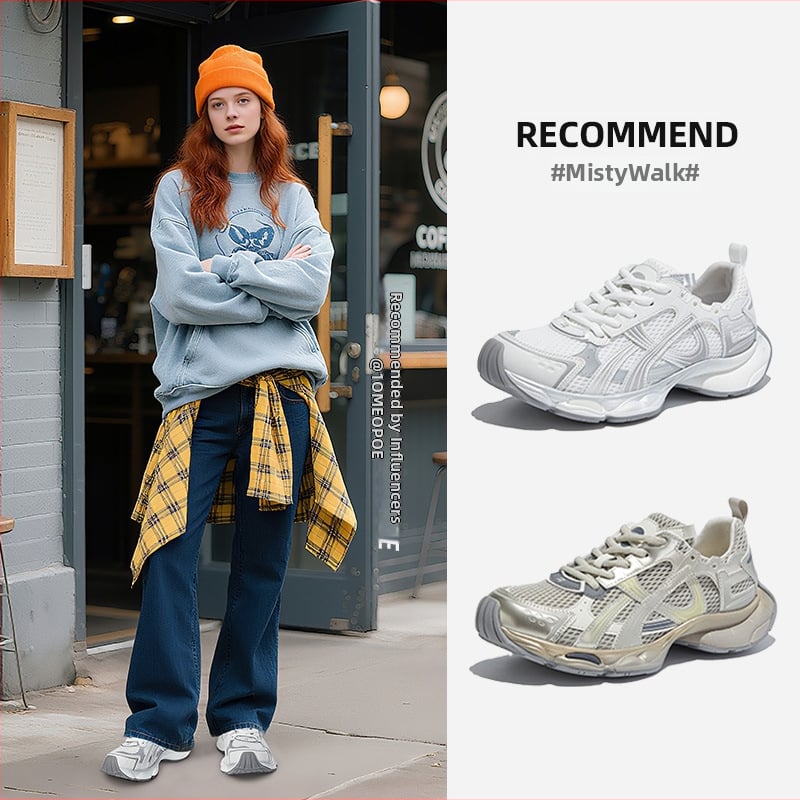 Ženske tenisice tipa dad shoes, gornji dio od umjetne kože i platna; visina potplata 3–5 cm; okrugli vrh; vezanje sprijeda