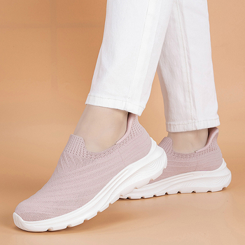 Pantofi de mers unisex cu design Slip-On, partea superioară din Flyknit, respirabili, vârf rotund, talpă anti-derapantă