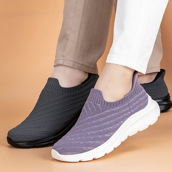 Pantofi de mers unisex cu design Slip-On, partea superioară din Flyknit, respirabili, vârf rotund, talpă anti-derapantă
