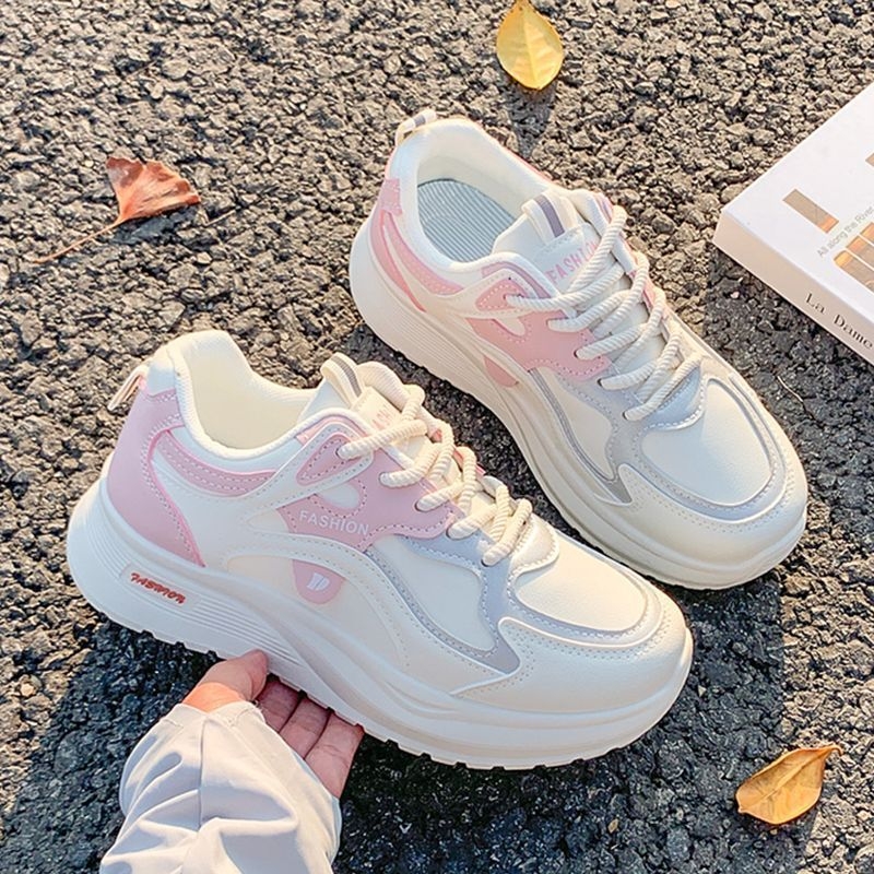 Női Dad Shoes, Szintetikus bőr Felső, Könnyű, 3–5 cm-es Vastag Platform, Légáteresztő Hálózatos Belső, Injektált Gumitalp