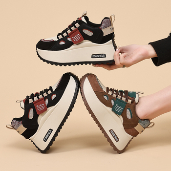 Női platformcipők vastag talppal, 6–8 cm magasságnövelés, fűzős zárás, kerek orr, koreai stílus