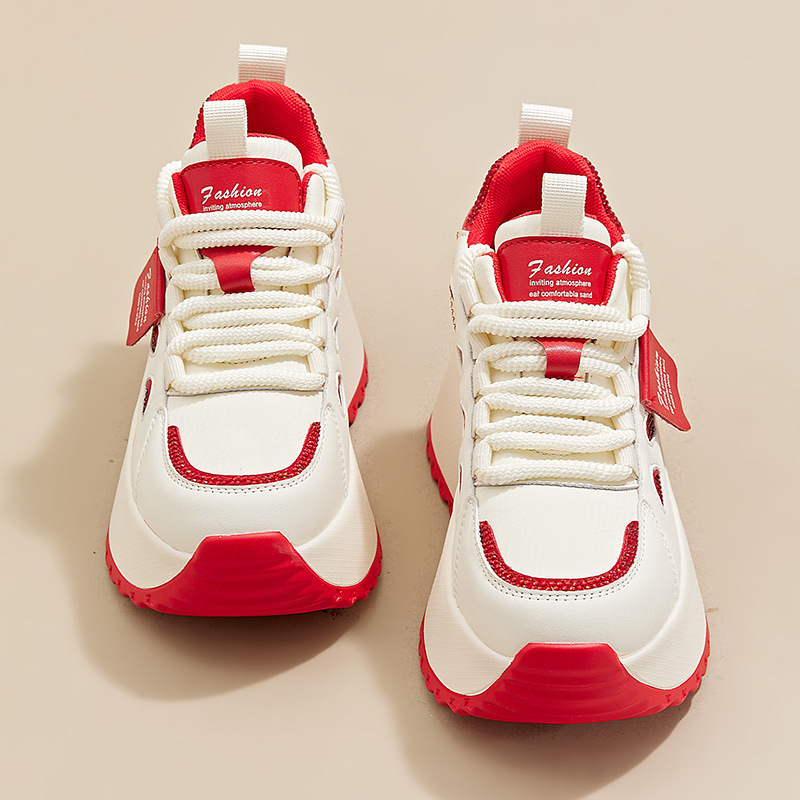 Női platformcipők vastag talppal, 6–8 cm magasságnövelés, fűzős zárás, kerek orr, koreai stílus