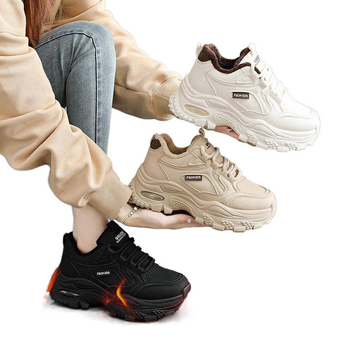 Női téli mindennapi cipő PU felsőrésszel, bolyhos belső, vastag gumi talp, 6–8 cm klines sarok