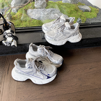 Дамски маратонки с дебела подметка за повдигане na височината — леки, дишащи, противохлъзгащи, с връзки