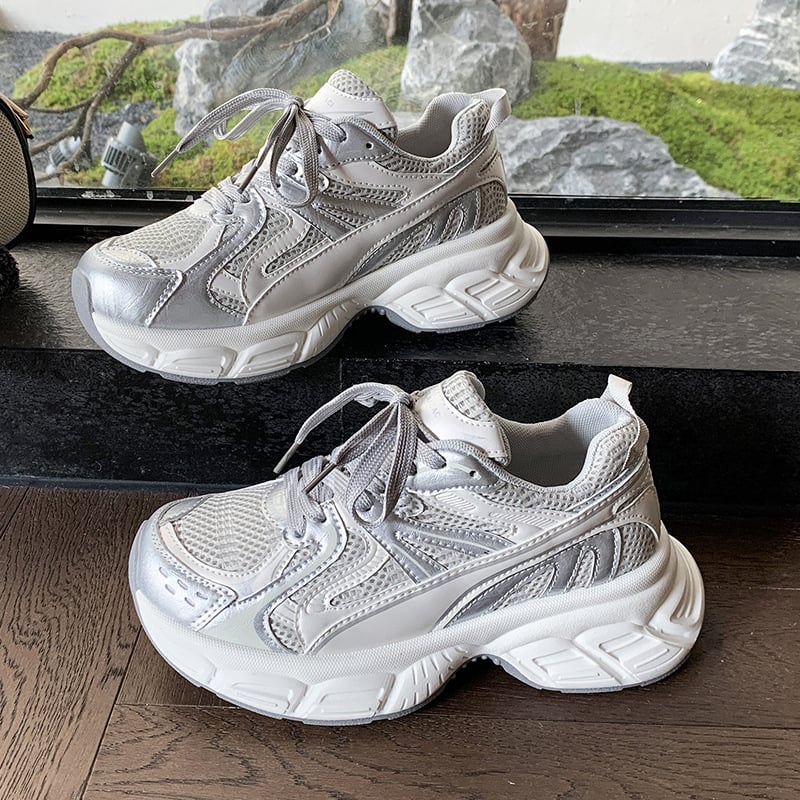 Дамски маратонки с дебела подметка за повдигане na височината — леки, дишащи, противохлъзгащи, с връзки