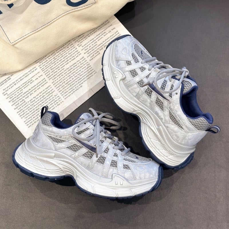 Дамски обувки тип dad shoes, кежуъл стил, леки, с мека подметка, връзки за стягане, нисък връх, дишаща мрежеста подплата