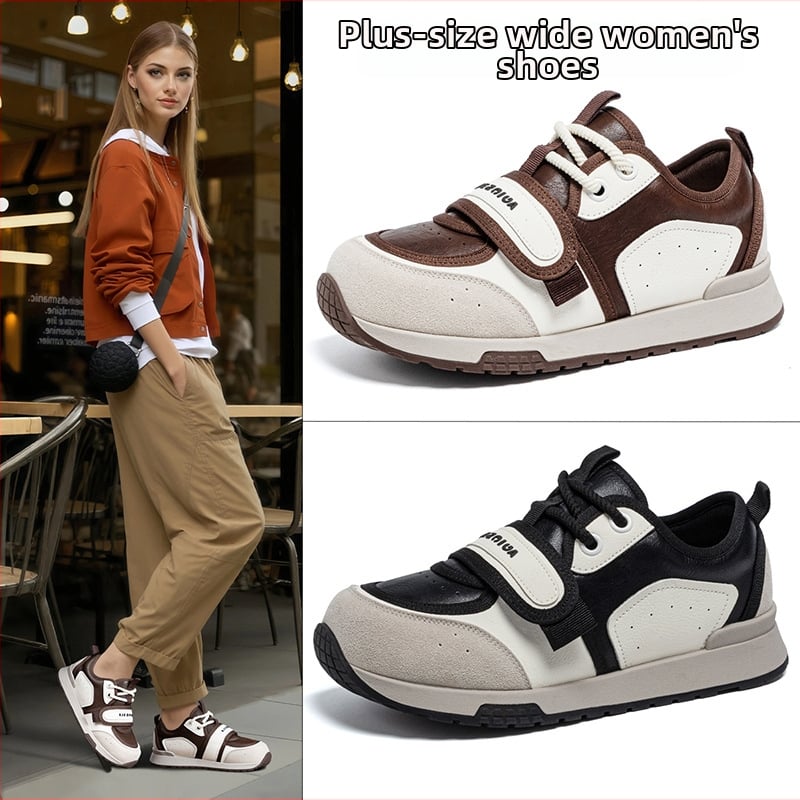 Дамски къси спортни обувки за тренировки с кръгъл нос, нисък глезен, горна част от раздвоена кожа, гумена подметка, закопчаване отпред.