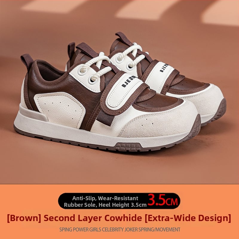 Дамски къси спортни обувки за тренировки с кръгъл нос, нисък глезен, горна част от раздвоена кожа, гумена подметка, закопчаване отпред.