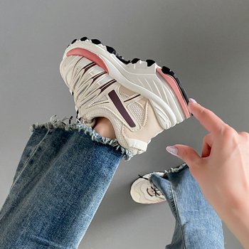 Cipele Dad Shoes: prozračne, s debelim potplatom, s prednjim vezivanjem, korejskog stila gornji dio od sintetičke kože