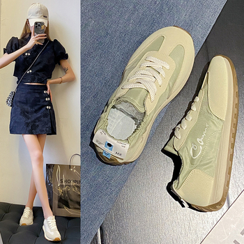 Ženske casual tenisice u korejskom stilu, s vezicama, okruglog vrha — gornji dio PU, ulošak PU, gumeni đon, niski ravni đon 1–3 cm