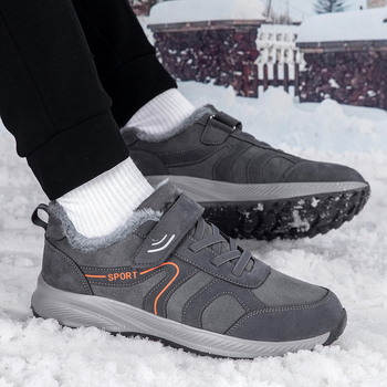 Дамски зимни памучни обувки с велкро – топла подплата от изкуствен косъм, горна част от синтетична кожа, нехлъзгаща гумена подметка, кръгла носка