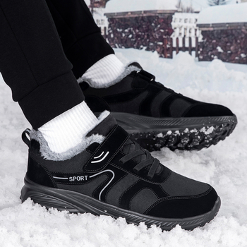 Дамски зимни памучни обувки с велкро – топла подплата от изкуствен косъм, горна част от синтетична кожа, нехлъзгаща гумена подметка, кръгла носка