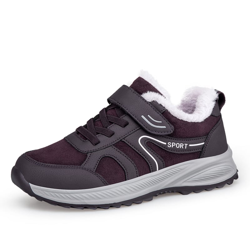 Дамски зимни памучни обувки с велкро – топла подплата от изкуствен косъм, горна част от синтетична кожа, нехлъзгаща гумена подметка, кръгла носка