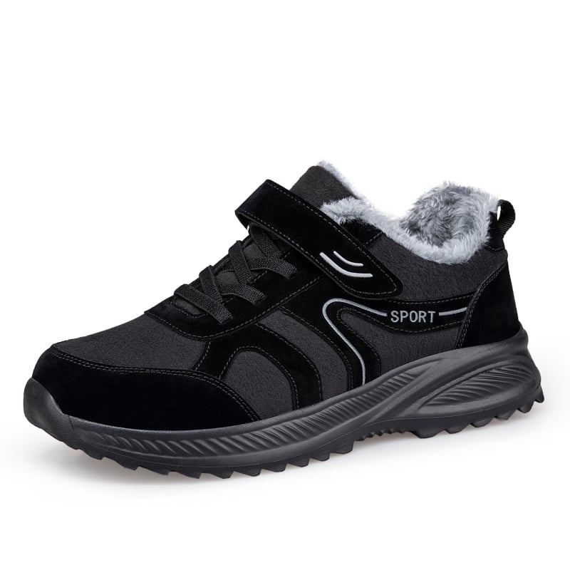 Дамски зимни памучни обувки с велкро – топла подплата от изкуствен косъм, горна част от синтетична кожа, нехлъзгаща гумена подметка, кръгла носка