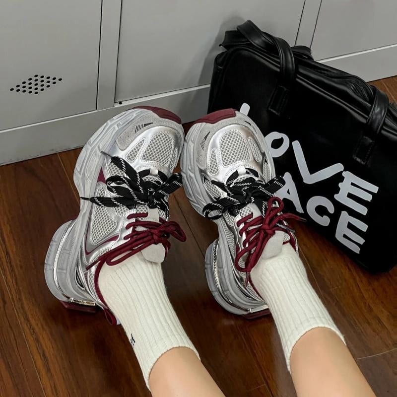 Ежедневни дядовски маратонки - нисък връх, мрежеста горна част, връзки, гумена подметка, дамски равни обувки