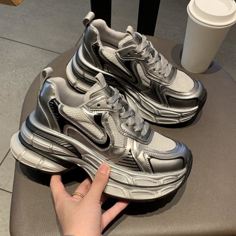 Ежедневни дядовски маратонки - нисък връх, мрежеста горна част, връзки, гумена подметка, дамски равни обувки