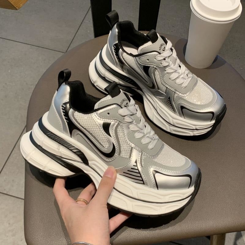 Ежедневни дядовски маратонки - нисък връх, мрежеста горна част, връзки, гумена подметка, дамски равни обувки