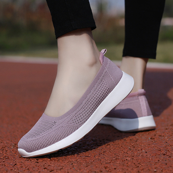 Pantofi dama casual cu talpă plată, partea superioară respirabilă din plasă, vârf rotund, închidere cu șiret în față