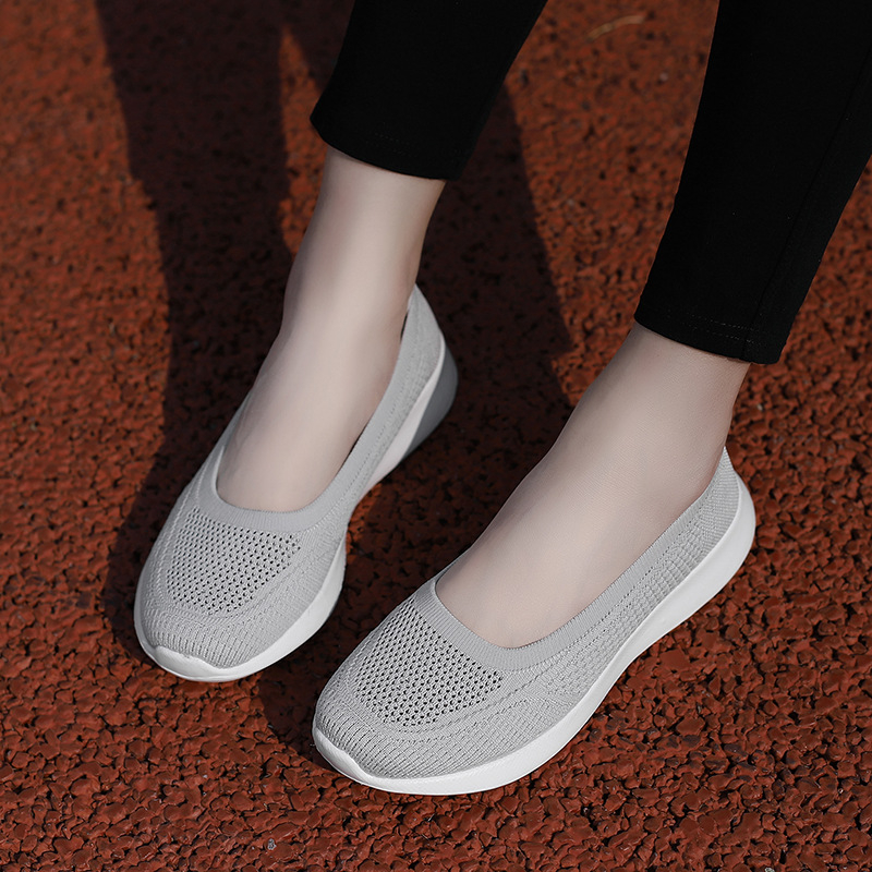Pantofi dama casual cu talpă plată, partea superioară respirabilă din plasă, vârf rotund, închidere cu șiret în față