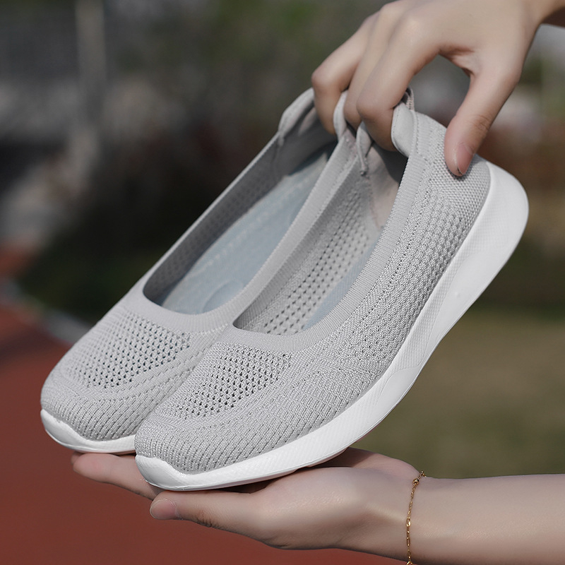 Pantofi dama casual cu talpă plată, partea superioară respirabilă din plasă, vârf rotund, închidere cu șiret în față