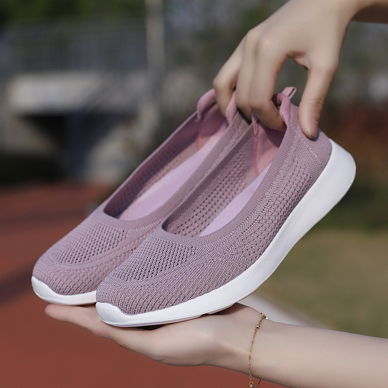 Pantofi dama casual cu talpă plată, partea superioară respirabilă din plasă, vârf rotund, închidere cu șiret în față