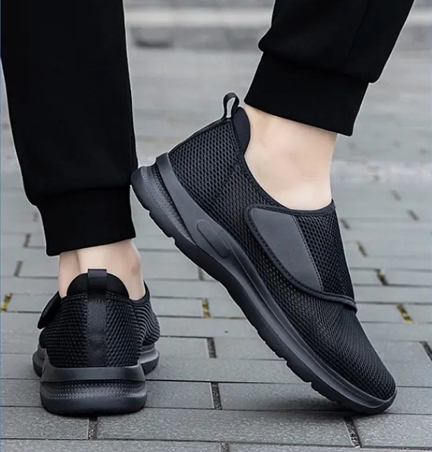 Обувки с велкро за възрастни за ходене, дишаща мрежеста горна част, гумена подметка, закопчаване с велкро, кръгъл нос, клиновиден ток